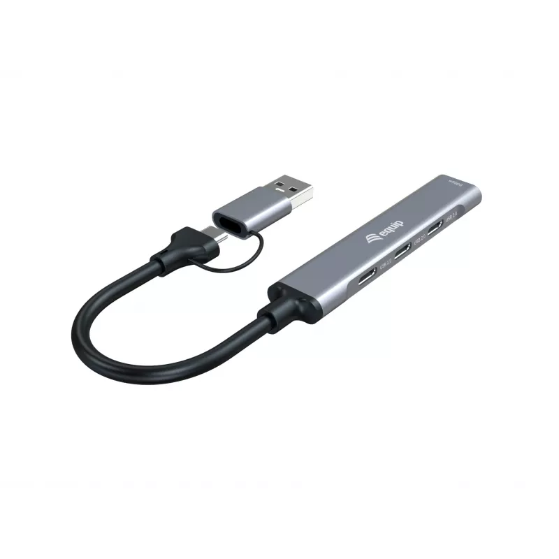 USB 3.2 Gen 1 4-pordiline jaotur EQUIP — 3× USB‑C + 1× USB‑A, 5 Gbit/s, alumiinium, hall