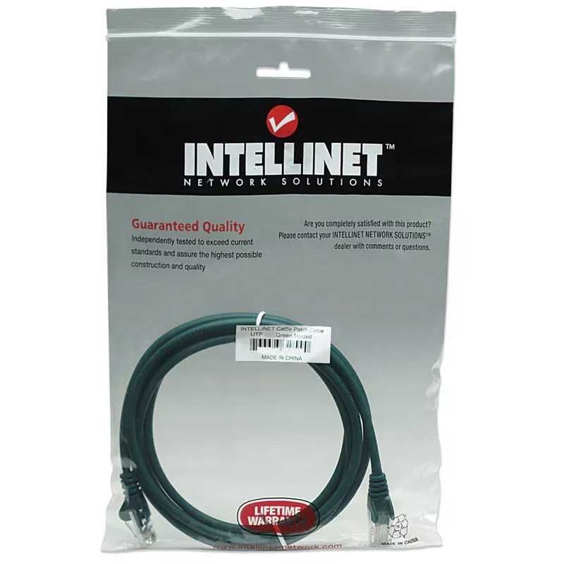 Intellinet võrgukaabel, Cat5e, 15 m, roheline, CCA, U/UTP, PVC, RJ45, kullatud kontaktid, tõmblusvastane, kaitsekumm, eluaegne garantii