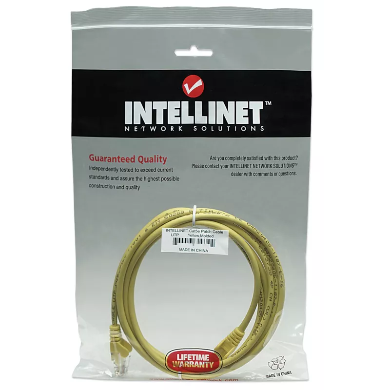 Intellinet Network patch-kaabel, Cat5e, 15m, kollane, CCA, U/UTP, PVC, RJ45, Gold Plated Contacts, Snagless, Booted, Lifetime Warranty