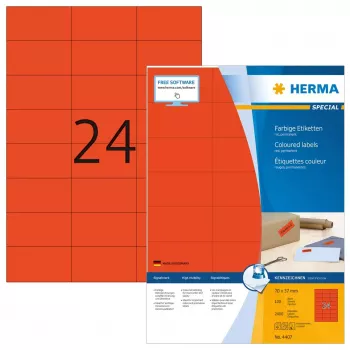 Sildid HERMA Coloured A4 70x37 mm punane paber matt 2400 tk