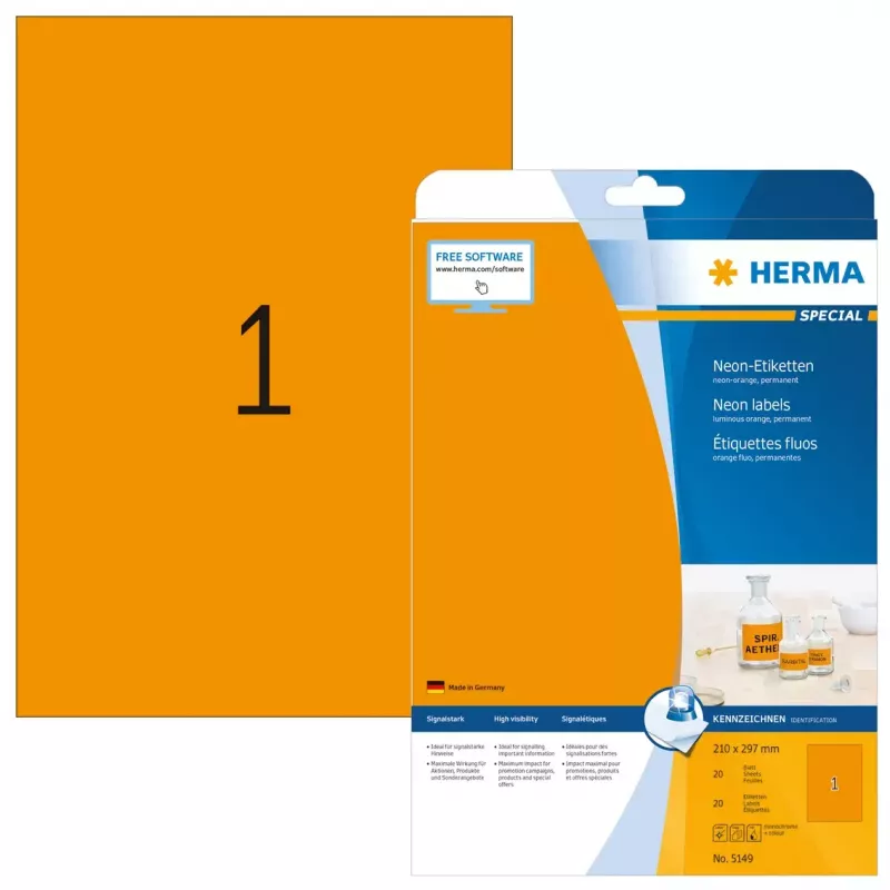 Neoonkleebised HERMA A4 210x297 mm ereoranž paber matt 20 tk