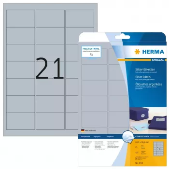 Isekleepuv printerisilt HERMA sildid A4 63,5x38,1 mm hõbedane kile läikiv