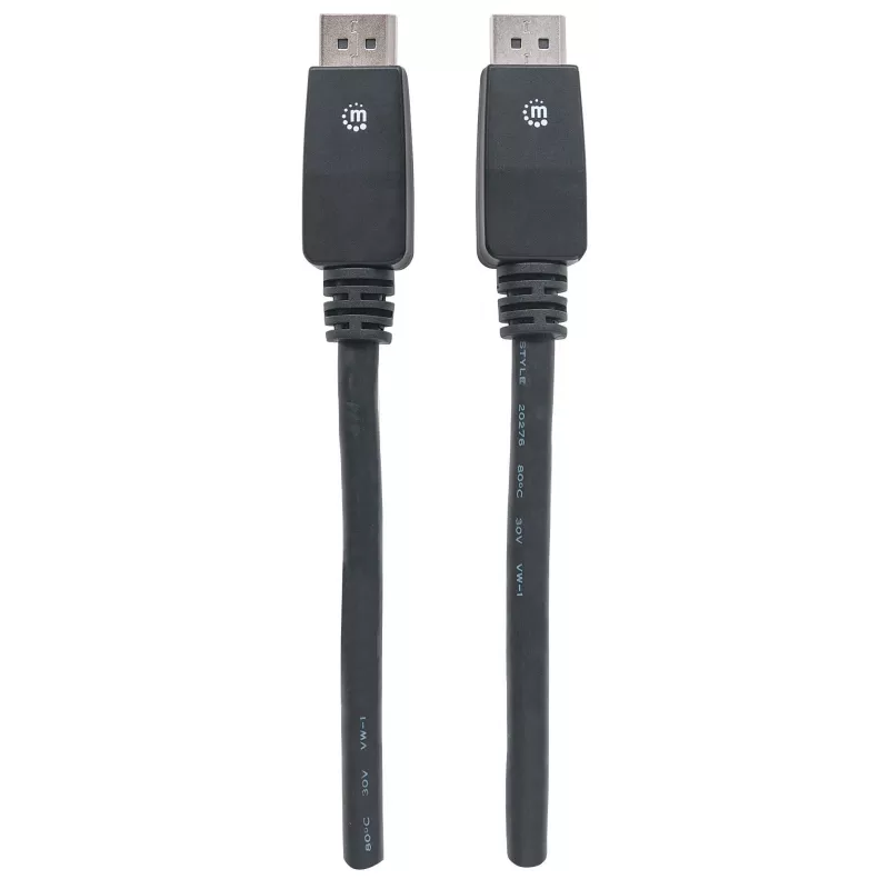 Manhattan DisplayPort 1.1 kaabel, 4K@60Hz, 10m, isane-isanele, riividega, täielikult varjestatud, must, eluaegne garantii