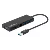 Manhattan USB-A dokk/jaotur, pordid (x5): Ethernet, HDMI, USB-A (x2) ja VGA, Micro-USB toitesisend (valikuline, ainult siis, kui on vaja lisavoolu. Pole vajalik kahe monitori funktsionaalsuse jaoks. Kaabel ei kuulu komplekti), alumiinium, must, kolmeaastane garantii