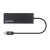 Manhattan USB-A dokk/jaotur, pordid (x5): Ethernet, HDMI, USB-A (x2) ja VGA, Micro-USB toitesisend (valikuline, ainult siis, kui on vaja lisavoolu. Pole vajalik kahe monitori funktsionaalsuse jaoks. Kaabel ei kuulu komplekti), alumiinium, must, kolmeaastane garantii