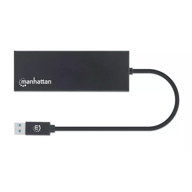 Manhattan USB-A dokk/jaotur, pordid (x5): Ethernet, HDMI, USB-A (x2) ja VGA, Micro-USB toitesisend (valikuline, ainult siis, kui on vaja lisavoolu. Pole vajalik kahe monitori funktsionaalsuse jaoks. Kaabel ei kuulu komplekti), alumiinium, must, kolmeaastane garantii