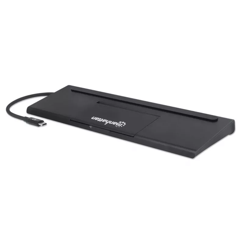 Manhattan USB-C dokk/jaotur kaardilugeja ja MST-ga, pordid (x9): Audio 3.5 mm, DisplayPort, Ethernet, HDMI, USB-A (x3), USB-C ja VGA, toiteedastusega (100 W) USB-C porti (märkus: vajalik USB-C seinakruvilaadija ja USB-C-kaabel), kõiki porte saab kasutada korraga