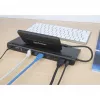 Manhattan USB-C dokk/jaotur kaardilugeja ja MST-ga, pordid (x9): Audio 3.5 mm, DisplayPort, Ethernet, HDMI, USB-A (x3), USB-C ja VGA, toiteedastusega (100 W) USB-C porti (märkus: vajalik USB-C seinakruvilaadija ja USB-C-kaabel), kõiki porte saab kasutada korraga
