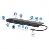 Manhattan USB-C dokk/jaotur kaardilugeja ja MST-ga, pordid (x9): Audio 3.5 mm, DisplayPort, Ethernet, HDMI, USB-A (x3), USB-C ja VGA, toiteedastusega (100 W) USB-C porti (märkus: vajalik USB-C seinakruvilaadija ja USB-C-kaabel), kõiki porte saab kasutada korraga