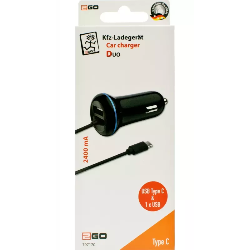 Mobiilseadme laadija 2GO 797170 universaalne must sigaretisüütaja Auto 12/24 V USB 1,4 m