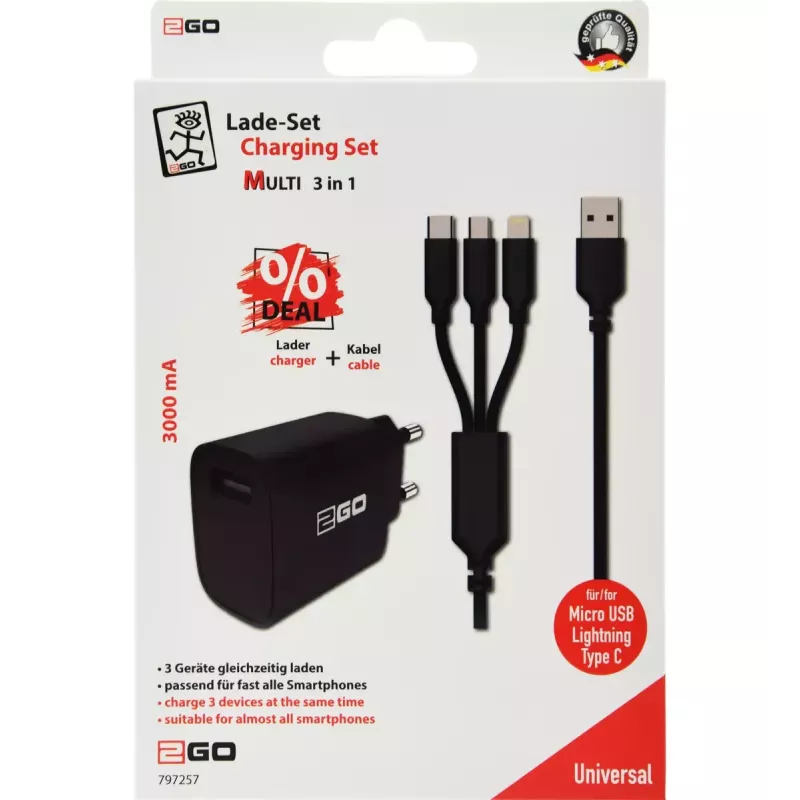 Mobiilseadme laadija 2GO 797257 Universal Must AC Toas 5V