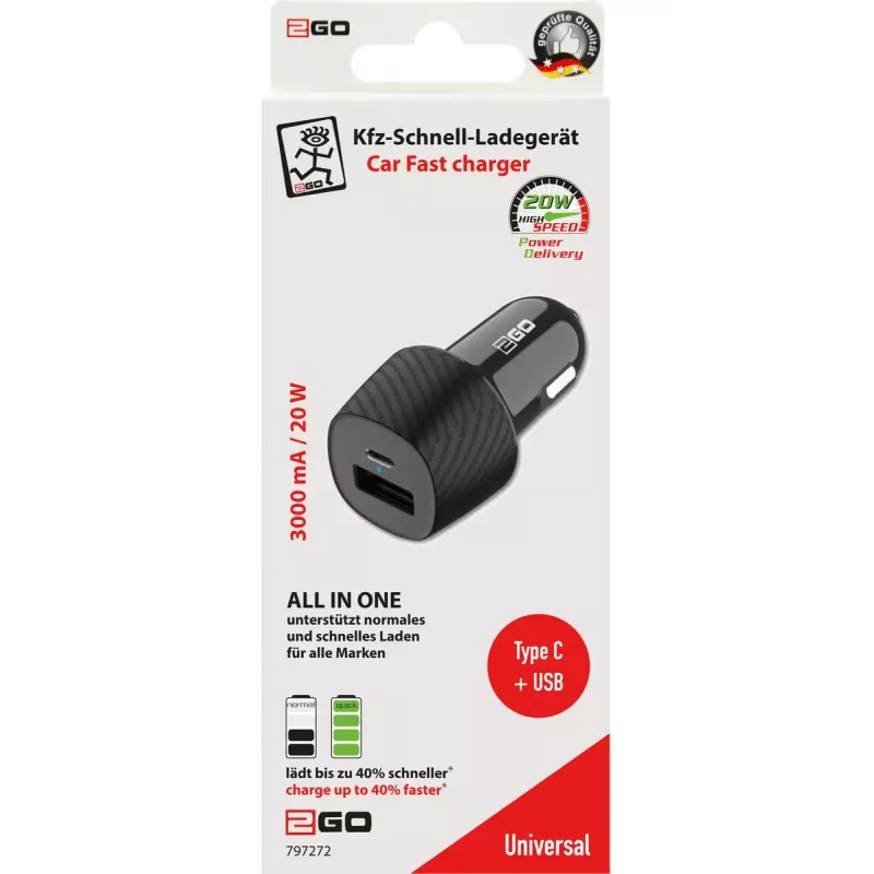 Mobiilseadme laadija 2GO 797272 Universal Must Kiirlaadimine Auto