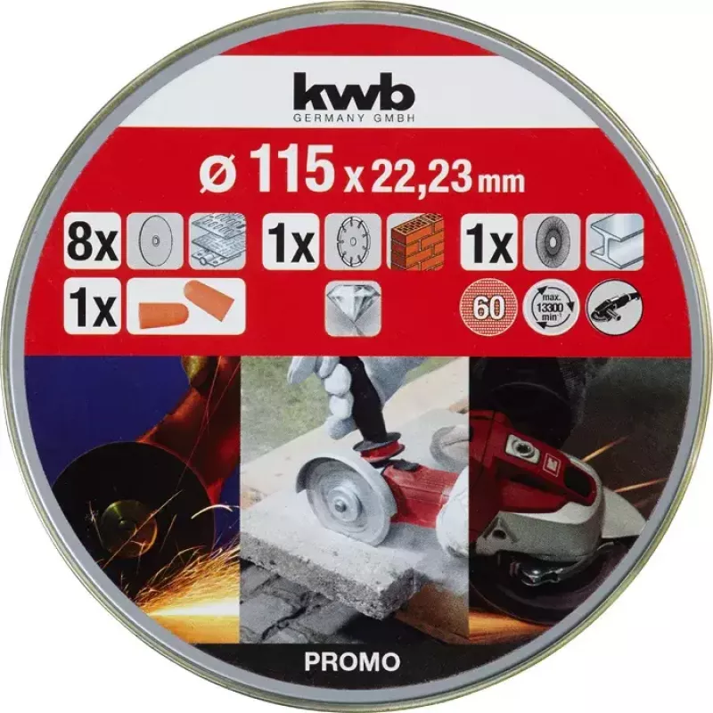Lõikeketas KWB 712041 stardikomplekt 10 tk lame keskosaga tellise, marmori, terase jaoks