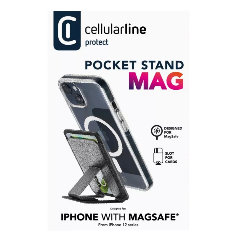 Cellularline Pocket Stand Mag Magnetiline kaardihoidik alusfunktsiooniga, ühildub MagSafe'iga