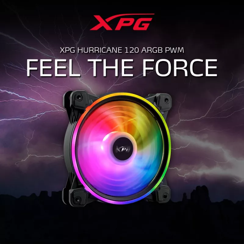 XPG HURRICANE 120 ARGB PWM Must, Ventilaator, 12 cm, 600 RPM, 2000 RPM, Must