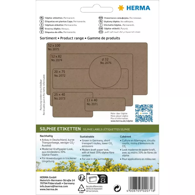 HERMA 2071 isekleepuv silt Ümar ristkülik Püsiv Pruun 12x40mm 672 tk