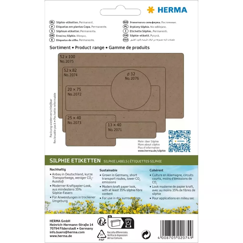 HERMA 2074 isekleepuv silt Ümar ristkülik Püsiv Pruun 52x82 mm 96 tk