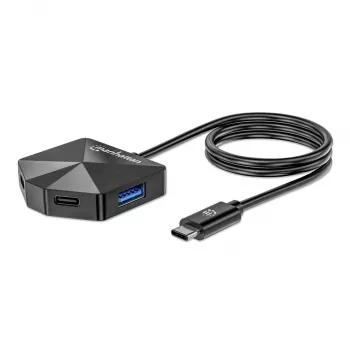 Manhattan USB-C ja USB-A kombodokk/jaotur, pordid (4): USB-A (x2) ja USB-C (x2), 5 Gbps (USB 3.2 Gen1 ehk USB 3.0), nurga all pesad lihtsaks ligipääsuks, USB-toitega (välist toiteallikat pole vaja)