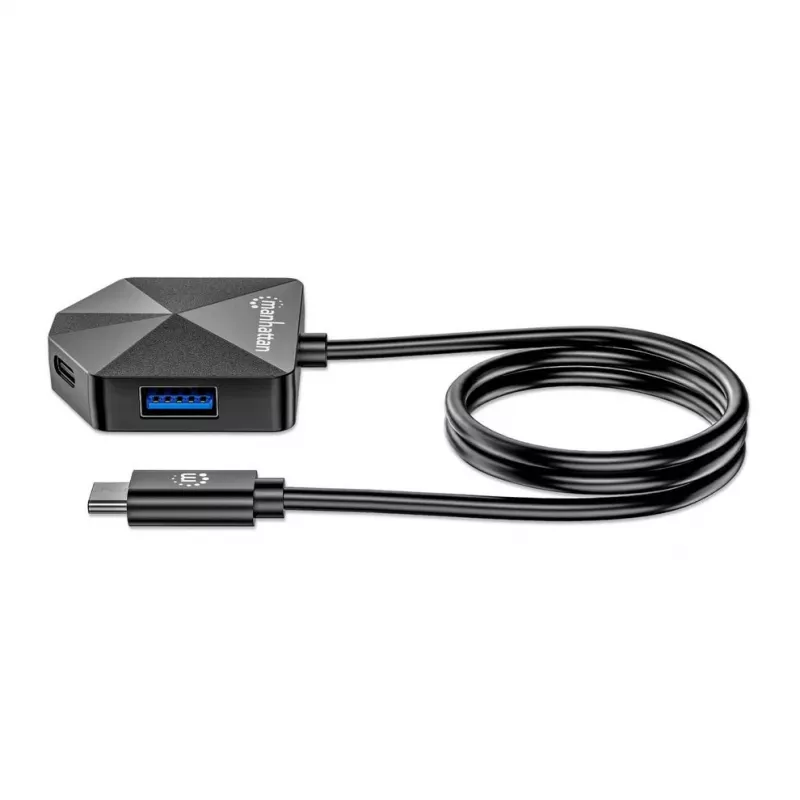 Manhattan USB-C ja USB-A kombodokk/jaotur, pordid (4): USB-A (x2) ja USB-C (x2), 5 Gbps (USB 3.2 Gen1 ehk USB 3.0), nurga all pesad lihtsaks ligipääsuks, USB-toitega (välist toiteallikat pole vaja)
