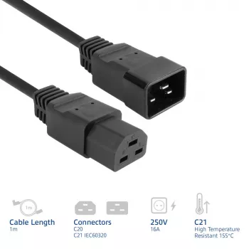 Toitekaabel ACT C20–C21 IEC60320 must 1 m, 250 V 16 A