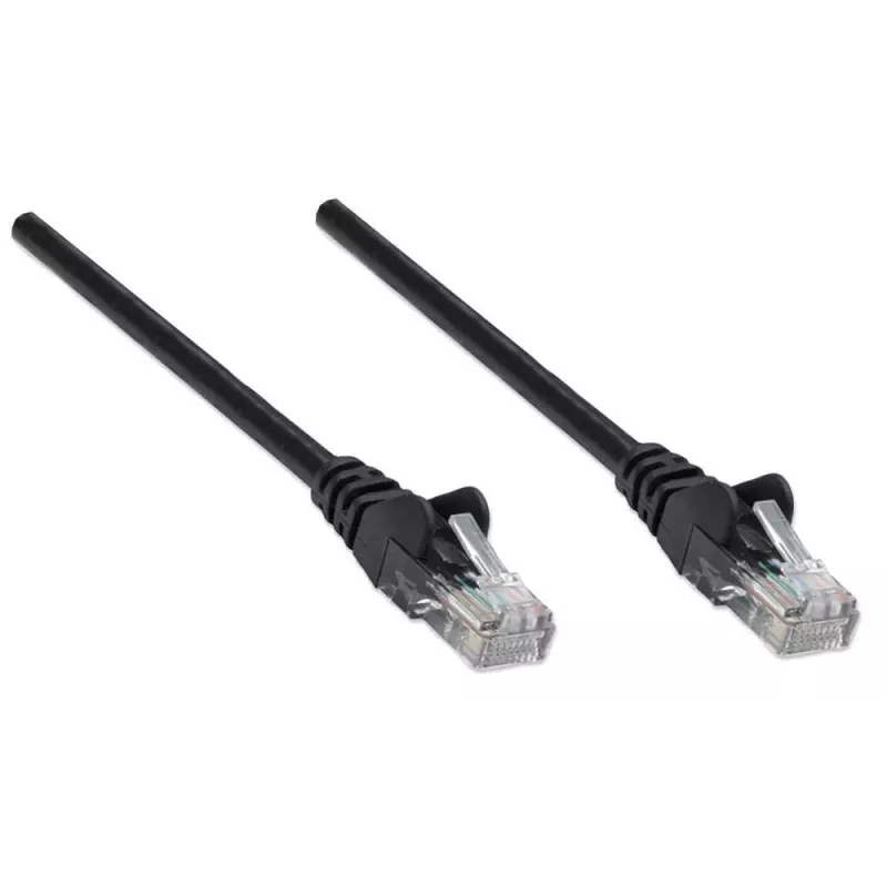 Intellinet võrguparanduskaabel, Cat5e, 7,5 m, must, CCA, U/UTP, PVC, RJ45, kullatud kontaktidega, tõmbetakistusega, varustatud kaablikaitsega, eluaegne garantii