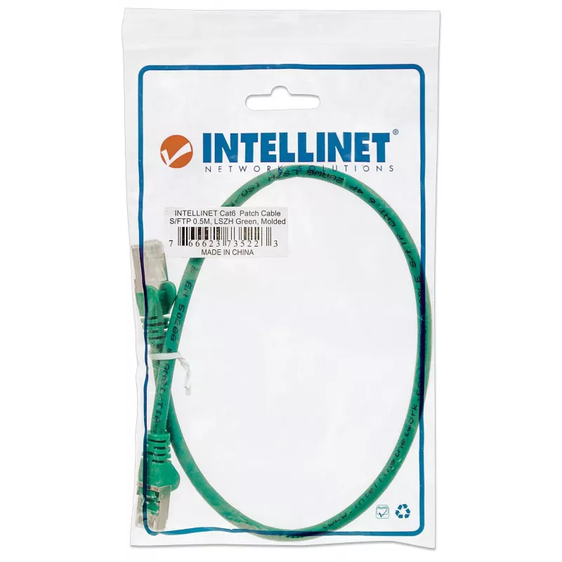 Intellinet võrgukaabel, Cat5e, 3 m, roheline, CCA, SF/UTP, PVC, RJ45, kullatud kontaktid, haakumatu, kaitsekummiga, eluaegne garantii