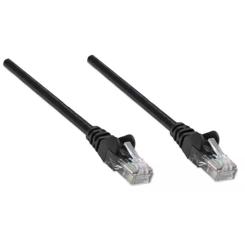 Intellineti võrgujuhtme ühenduskaabel, Cat5e, 5 m, must, CCA, U/UTP, PVC, RJ45, kullatud kontaktid, takerdumisvastane, kaitsemuhviga, eluaegne garantii