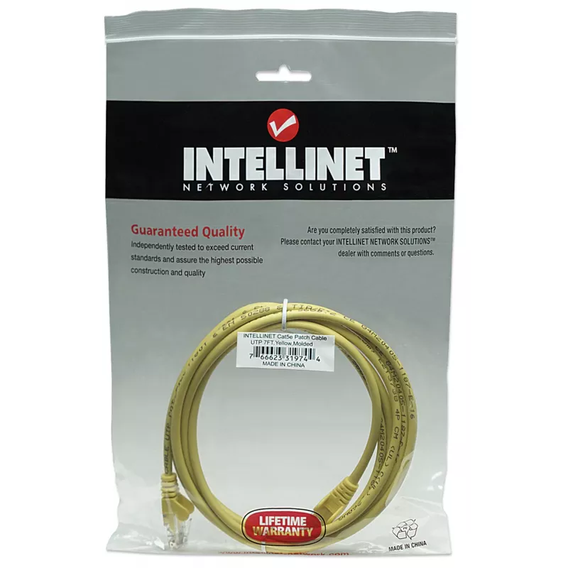Intellinet Network patch-kaabel, Cat5e, 2m, kollane, CCA, U/UTP, PVC, RJ45, Gold Plated Contacts, Snagless, Booted, Lifetime Warranty