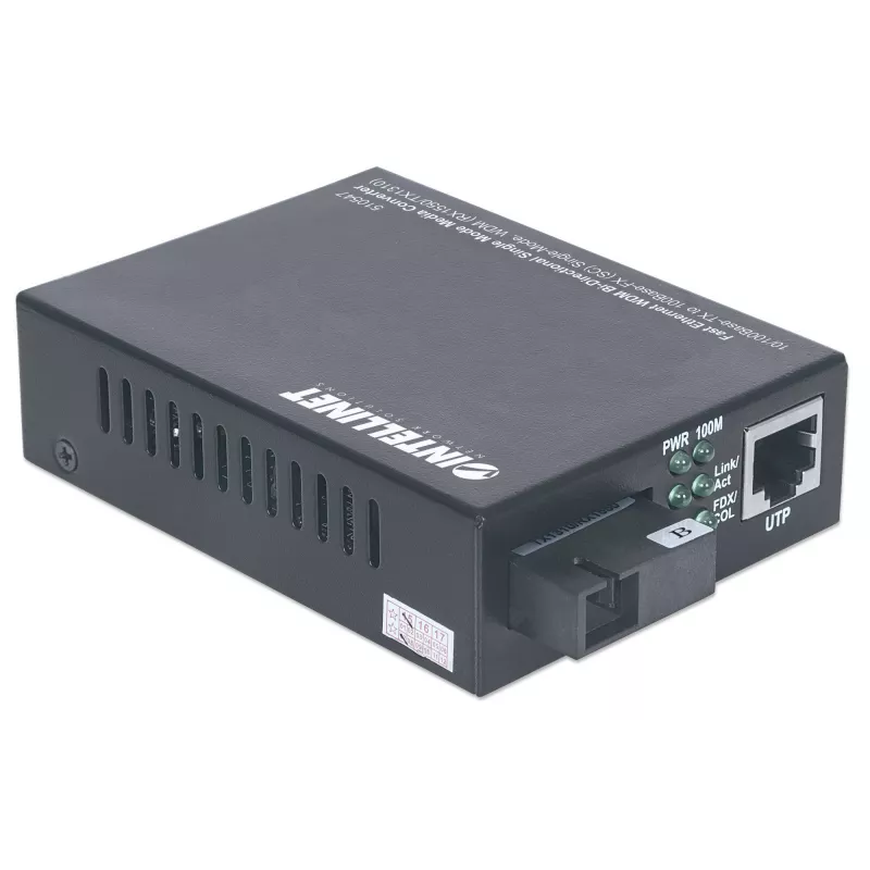 Intellinet Fast Ethernet WDM Bi-Directional Single Mode meediumimuundur, 10/100Base-Tx to 100Base-Fx (SC) single-mode, 20 km (12.4 mi), WDM (Rx1550/Tx1310)