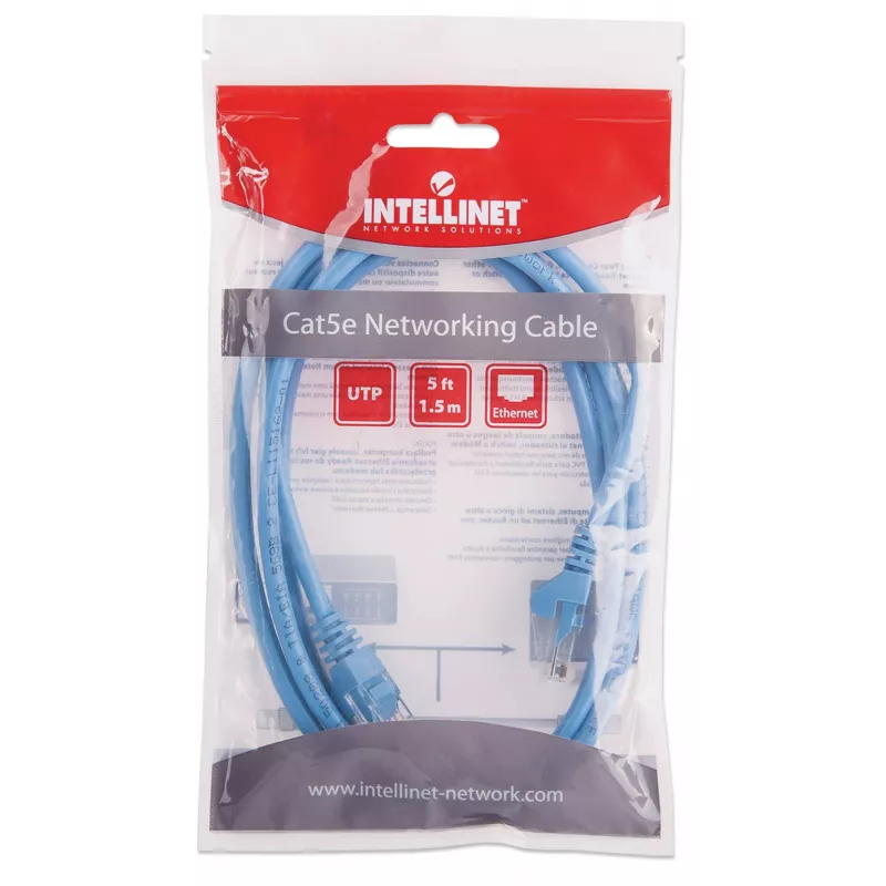 Intellineti võrguparanduskaabel, Cat5e, 1,5 m, sinine, CCA, U/UTP, PVC, RJ45, kullatud kontaktid, tõmbumatu, kaitsemuhviga, eluaegne garantii
