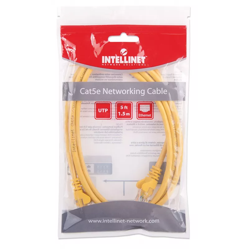 Intellinet võrguparanduskaabel, Cat5e, 1,5 m, kollane, CCA, U/UTP, PVC, RJ45, kullatud kontaktidega, takerdumisvastane, saapaga, eluaegne garantii