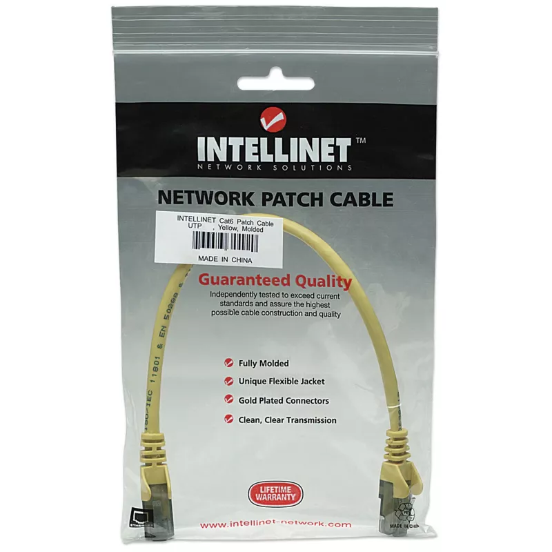 Intellineti võrguparanduskaabel, Cat6A, 7,5 m, kollane, vask, S/FTP, LSOH / LSZH, PVC, RJ45, kullatud kontaktid, takistuseta, kaablikaitsega, eluaegne garantii