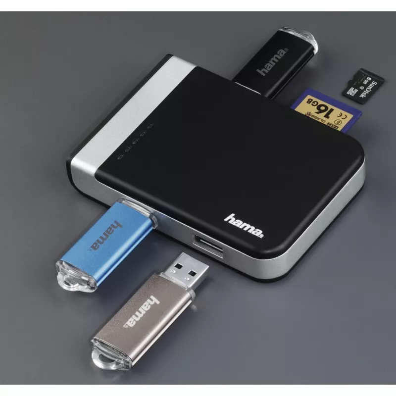 Hama 00054546 kaardilugeja USB 3.2 Gen 1 (3.1 Gen 1) Type-A/USB-C Must, Hõbedane