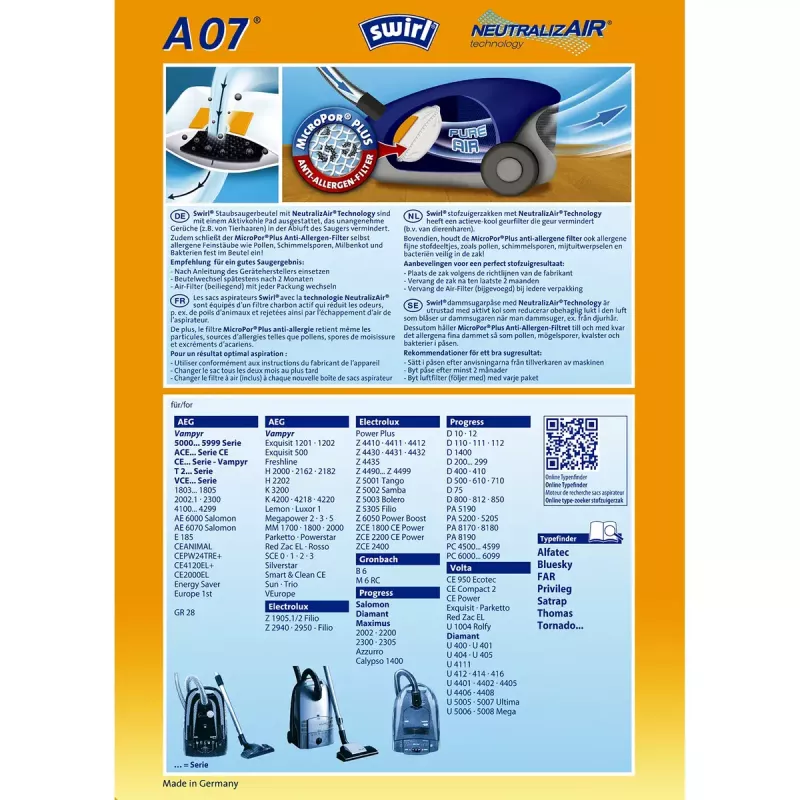 Dust bag Swirl A 07 NeutralizAir Cylinder vacuum