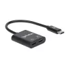 Manhattan USB-C - USB-C heliadapter ja USB-C (sh toiteedastus), must, 480 Mbit/s (USB 2.0), kaabel 11 cm, toiteedastusega USB-C pordile (60 W), kolmeaastane garantii
