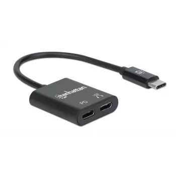 Manhattan USB-C - USB-C heliadapter ja USB-C (sh toiteedastus), must, 480 Mbit/s (USB 2.0), kaabel 11 cm, toiteedastusega USB-C pordile (60 W), kolmeaastane garantii