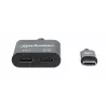 Manhattan USB-C - USB-C heliadapter ja USB-C (sh toiteedastus), must, 480 Mbit/s (USB 2.0), kaabel 11 cm, toiteedastusega USB-C pordile (60 W), kolmeaastane garantii
