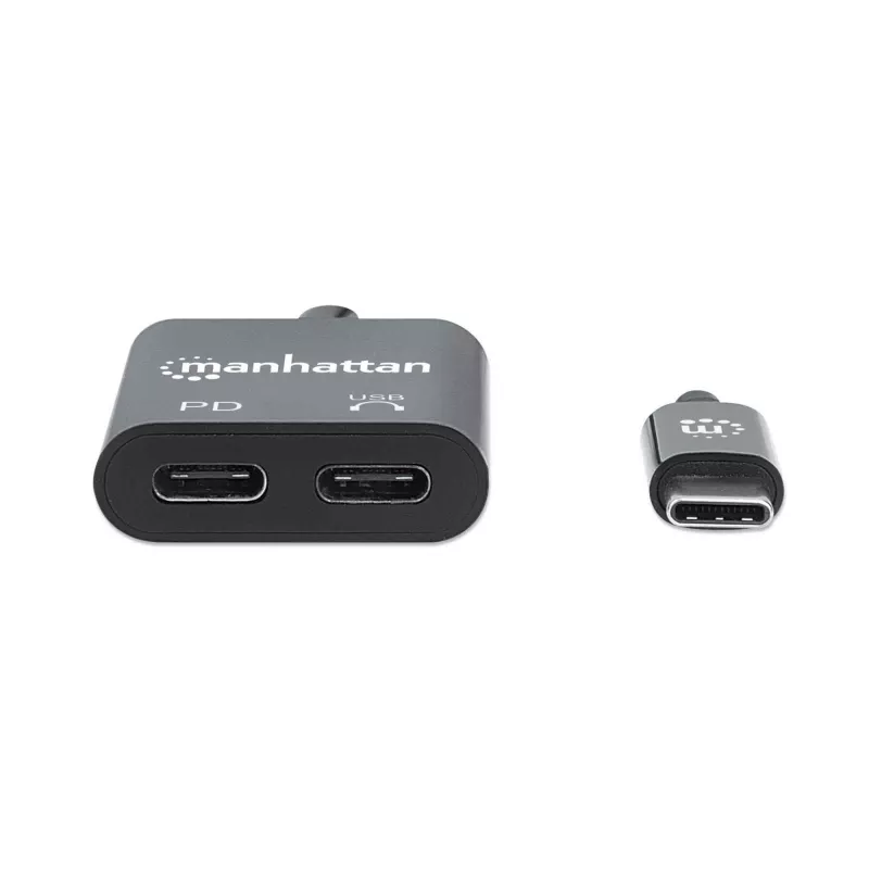 Manhattan USB-C - USB-C heliadapter ja USB-C (sh toiteedastus), must, 480 Mbit/s (USB 2.0), kaabel 11 cm, toiteedastusega USB-C pordile (60 W), kolmeaastane garantii