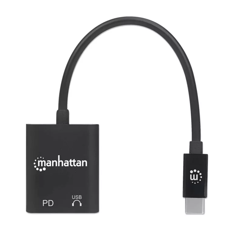 Manhattan USB-C - USB-C heliadapter ja USB-C (sh toiteedastus), must, 480 Mbit/s (USB 2.0), kaabel 11 cm, toiteedastusega USB-C pordile (60 W), kolmeaastane garantii