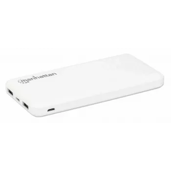 Manhattan akupank, 10000 mAh, Väljund: 2x USB-A (2.1A & 1A), Sisend: USB-C ja Micro-USB (mõlemad 2A), Valge, Üheaastane garantii