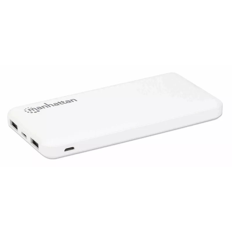 Manhattan akupank, 10000 mAh, Väljund: 2x USB-A (2.1A & 1A), Sisend: USB-C ja Micro-USB (mõlemad 2A), Valge, Üheaastane garantii