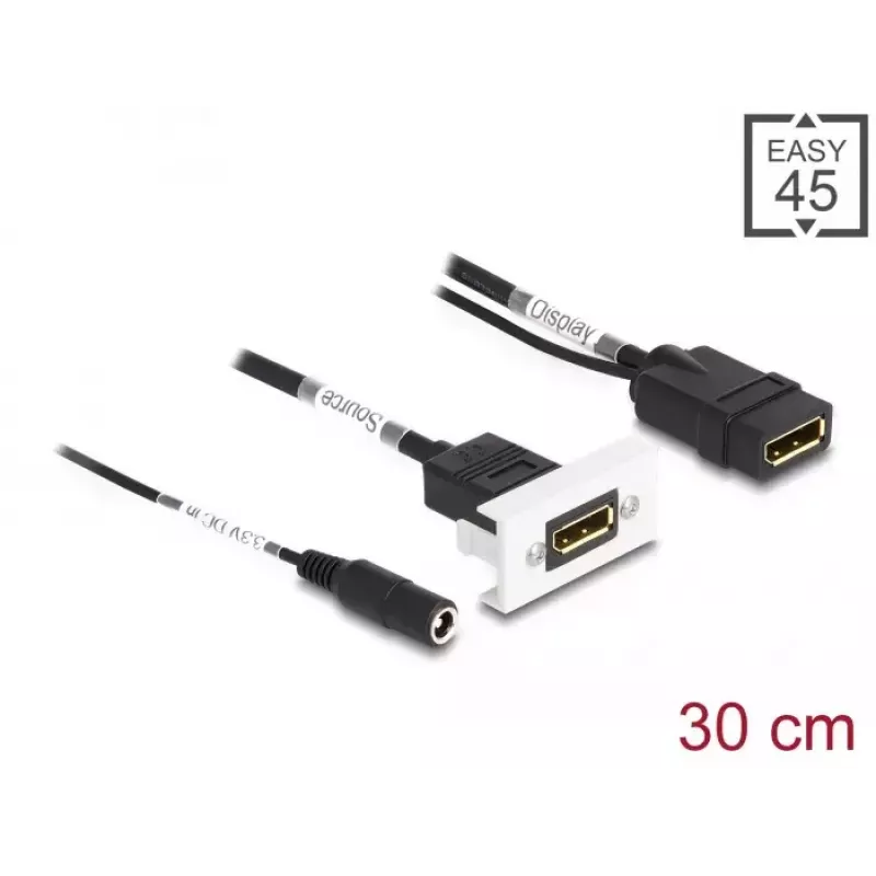 DeLOCK Easy 45 DisplayPort 4K 60 Hz moodul alalisvoolutoitega 2,1 x 5,5 mm