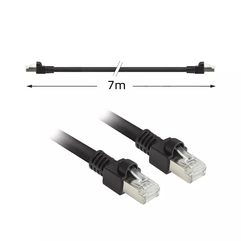 ACT must 7 meetrit S/FTP CAT7 PUR painduv ühenduskaabel, tõmbevabade RJ45 pistikutega (ühildub CAT6A-ga)