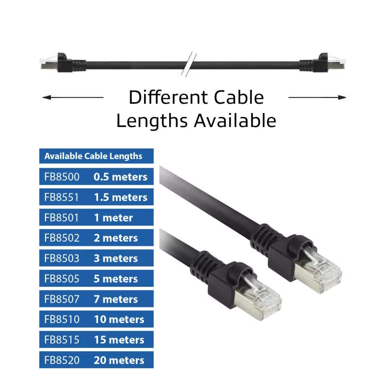 ACT Must 10 meetrit S/FTP CAT7 PUR elastne paigalduskaabel tõmbetõkestusega RJ45 pistikutega (CAT6A ühilduv)