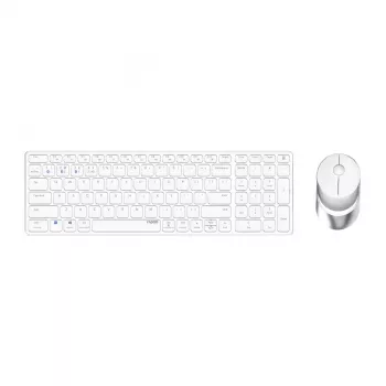 Rapoo 9750M klaviatuur ja hiir, juhtmevaba, Bluetooth, QWERTZ, saksa, valge