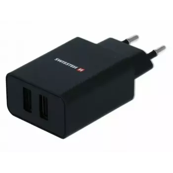 Toiteadapter SWISSTEN Travel Charger SW-21A105W-BK, 2×USB, 2,1 A pordi kohta (kokku 10,5 W)