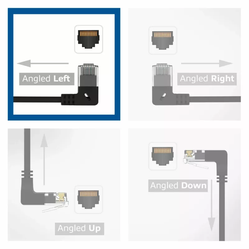 ACT must 3 m U/UTP CAT6A LSZH õhuke patch-kaabel, RJ45 pistikud 90° vasakule nurga all ja sirge