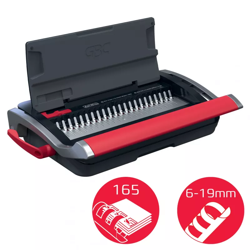 GBC CombBind® CB15 käsitsi köitmismasin, kammköitja, käsitsi, 165 lehte, must, punane