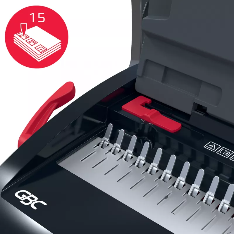 GBC CombBind® CB15 käsitsi köitmismasin, kammköitja, käsitsi, 165 lehte, must, punane