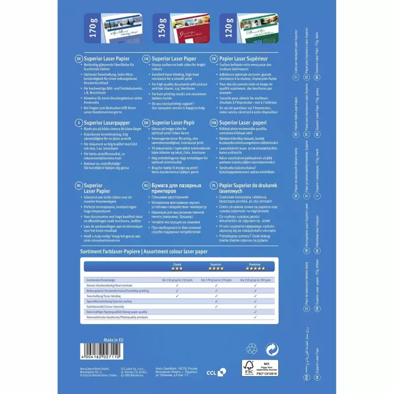 A4 fotopaber Avery Premium värvilaseritele 170 g/m² läikiv valge 1298